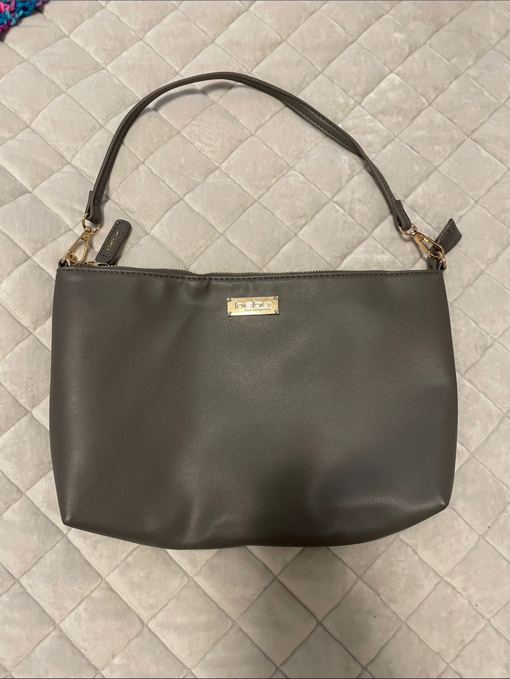 bebe Dark Gray Shoulder Bag with Gold Accent